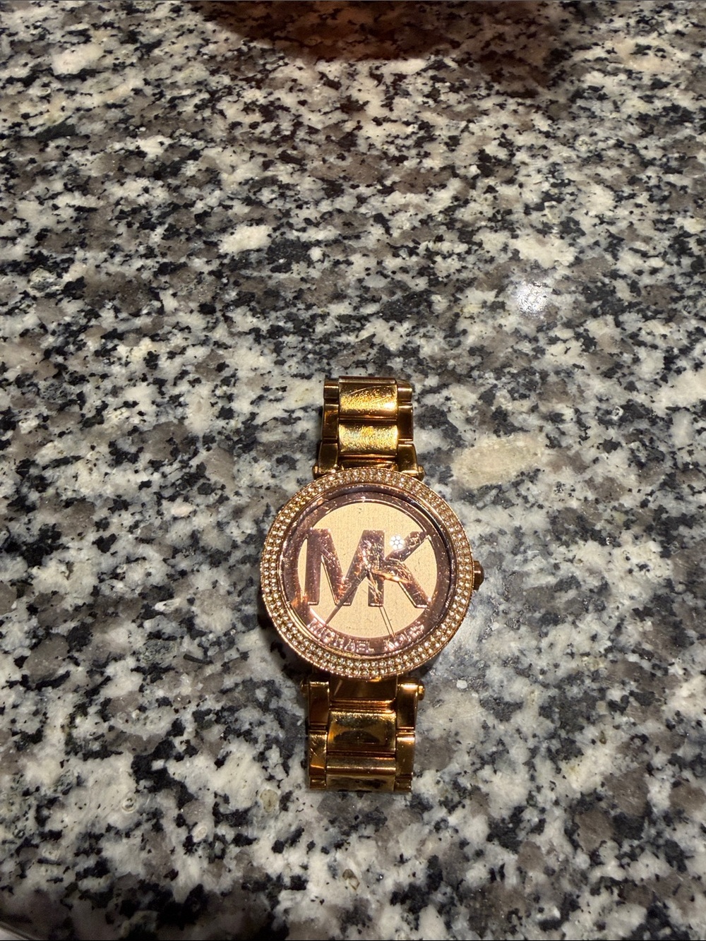 Michael Kors Rose Gold-Tone MK Logo Crystal Bracelet Watch